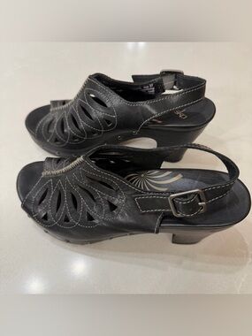 Dansko Studded Y2K Inspired Chunky Cutout Leather Slingback Heels in Black, 37